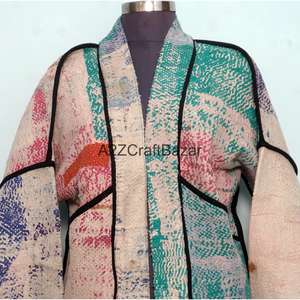Veste Kantha vintage tricotée à la main pour l'hiver, l'été et l'automne, imprimé floral, style japonais bohème, long manteau - Product Image 3