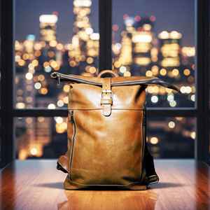 Sac à dos en cuir pleine fleur à fermeture enroulable, sac à dos de voyage d'affaires en gros, sacoche pour ordinateur portable pour homme, en cuir de vachette imperméable LTBP-0052 - Product Image 1