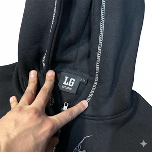 High Quality 100% Cotton Fleece <b>Zip</b>-<b>Up</b> Hooded Jacket with Contrast <b>White</b> Stitching & Distressed Patches Winter Men's Apparel - Product Image 5