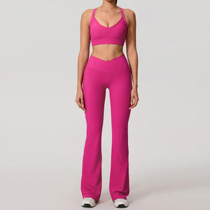 Conjunto Deportivo de Yoga Transpirable de Secado Rápido, 2 Piezas, Top Deportivo de Nailon de Alta Elasticidad y Leggings Ajustados de Cintura Alta para Mujer - Product Image 2