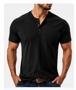 Men's V-Neck Short Sleeve Knitted T-Shirt 100% Polyester Solid Color Breathable Casual Regular Fit Length Safari Style Quick Dry - Product Image 2