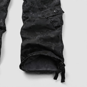 Pantalon cargo camouflage noir pour homme, taille haute, plusieurs poches, respirant, toile mi-lourde, style vêtements de travail, automne - Product Image 3