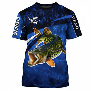 Camiseta de Pesca con Cuello Redondo de Calidad Superior al por Mayor, Logotipo Personalizado, Ropa de Pesca de Poliéster para Exteriores, para Hombre, 100% Poliéster - Product Image 2