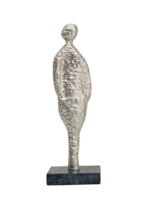 Estatua Moderna Abstracta de Figura Humana en Aluminio, Escultura Metálica Plateada Texturizada, Arte Minimalista de Hombre, Decoración sobre Base de Mármol - Product Image 1