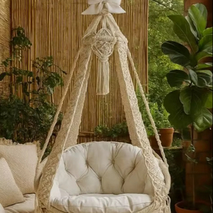 Fauteuil suspendu en macramé bohème, hamac suspendu, décoration bohème faite à la main pour balcon, siège de patio intérieur/extérieur - Product Image 1