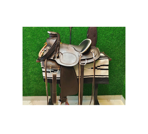 Sillín de caballo de cuero teñido a mano estilo Western con marco de fibra, Big Horn, para equitación de placer y carreras, conjunto de aparejos 10-18 pulgadas - Product Image 2