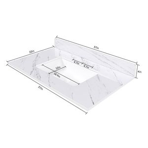 Top per lavabo da bagno rettangolare in marmo bianco da 37 pollici con 3 fori pre-forati per rubinetto, con installazione sottolavello (MI) - Product Image 4