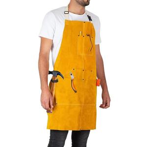 Custom Unisex Split Cow Leather Welding Apron <b>Fire</b> Resistant PPE Safety Work Apron with <b>Tool</b> Pockets Heat Resistant Heavy Duty - Product Image 1
