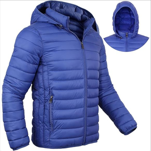 Chaqueta Acolchada Azul con Capucha para Hombre, Cierre de Cremallera, Color Sólido, Impermeable, Transpirable, Reversible, Forro de Poliéster - Product Image 6