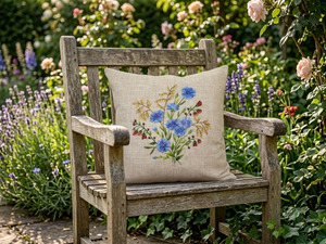 Wholesale Embroidery Blue Carnation <b>Cushion</b> Cover Removable Washable Customizable Square Seat Natural Linen <b>Cushion</b> Pillowcases - Product Image 3