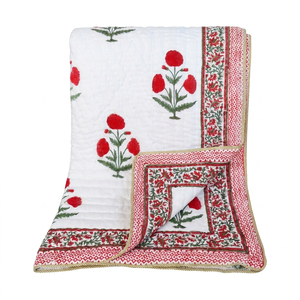 Edredón de Algodón Estampado a Mano, Ligero y Cálido, Estilo Jaipuri Razai, Hecho a Mano por Artesanos, Reversible, para Invierno - Product Image 1