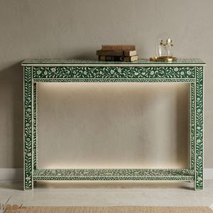 Green Floral Solid Wood Handmade <b>Console</b> <b>Table</b> Decorative Entryway Sofa <b>Table</b> Bone Inlay Accent Hall <b>Table</b> <b>for</b> Living Room - Product Image 1