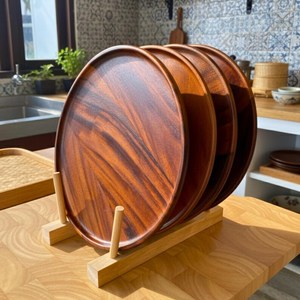 Assiette et bol ronds classiques en bois durables pour servir les aliments, vaisselle de camping réutilisable et écologique - Product Image 4
