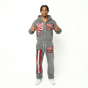 Blouson tendance à capuche et cordon de serrage, noir et rouge, avec motif côtelé, strass vieillis, style streetwear hiver, manches longues, pour homme - Product Image 5