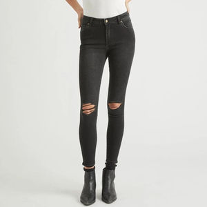 New Arrivals Women Casual <b>Jeans</b> Dark Wash Straight Best Selling Custom Logo High <b>Waist</b> Ripped Wide Leg Distressed <b>Jeans</b> Women - Product Image 3