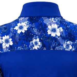 Camiseta Deportiva Azul Rey para Mujer con Cierre de Cremallera, Panel Floral en las Mangas, Manga Larga, Ropa Deportiva para Fitness - Product Image 4
