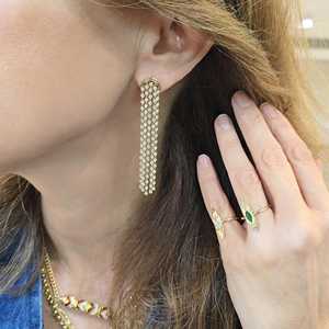 Boucles d'oreilles pendantes de 6,5 cm avec diamants de laboratoire taille ronde sertis clos, bijoux de mariage en or massif 14K 18K, fabrication artisanale - Product Image 4