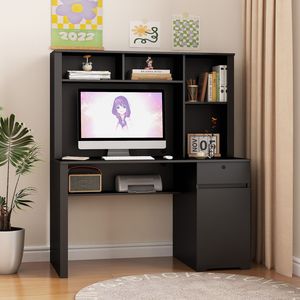 Executive Wood <b>Computer</b> <b>Desk</b> with Hutch Bookshelf 3 AC Drawers for Teens Student Writing & Home Office Laptop Friendly - Product Image 3