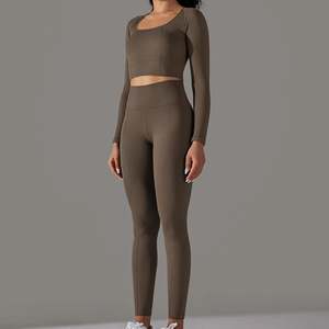 Nuevo Conjunto de Leggings de Cintura Alta y Top de Yoga de Manga Larga con Sensación de Segunda Piel, 2 Piezas - Product Image 5