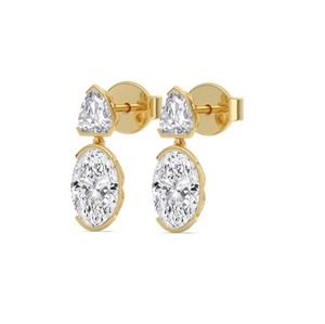 Boucles d'oreilles pendantes opulentes en or rose 9 carats avec diamants de laboratoire taille bouclier et ovale de 5,23 CTW - Product Image 6