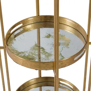 Chariot de service rond en métal avec trois plateaux, finition dorée, chariot roulant pour fêtes, bar à domicile, hôtel, restaurant, style glamour - Product Image 3