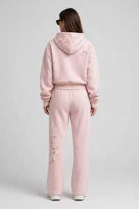 Women's <b>Pink</b> Hooded Tracksuit Set Floral Embroidery <b>Sweatshirt</b> Wide Leg Pants - Product Image 2