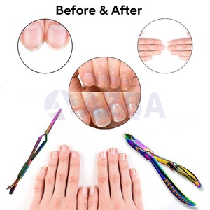 Ensemble professionnel de pinces à cuticules et repousse-cuticules en titane arc-en-ciel pour manucure et pédicure (vente en gros) - Product Image 3