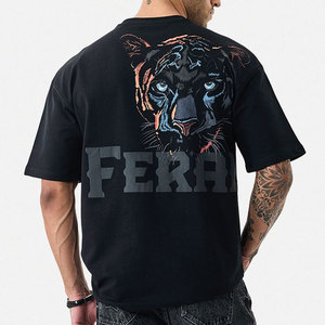 Camiseta de algodón 100% para hombre al por mayor, de lujo, 300G, unisex, con logo personalizado, cuello simulado, lisa, oversize, de corte holgado, de alto gramaje y transpirable. - Product Image 5