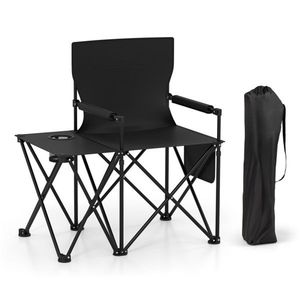 Sedia da Campeggio Pieghevole Nera Oversize con Tavolino Laterale e Portabicchieri, Capacità 150 kg per Uso Esterno - Product Image 1