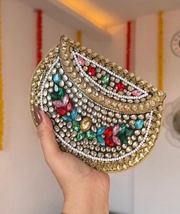 Beautiful Handmade Gold-Plated Fashion Kundan Resin Ladies <b>Clutch</b> <b>Bag</b> Metal Border Customized Shape <b>for</b> Evening Parties - Product Image 6