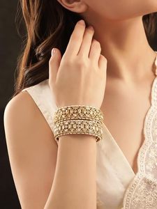 Gold Plated Alloy Cuff <b>Bracelet</b> With <b>Crystal</b> Rhinestone Channel Setting Classic Women's Wedding Jewelry - Product Image 4