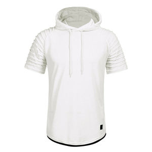 T-shirt en tricot à manches courtes à capuche pour homme, coupe classique, couleur unie, décontracté - Product Image 2