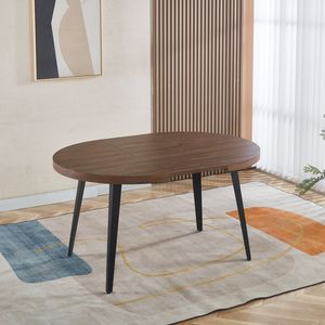 Tavolo da Pranzo/Ufficio/Caffè Estensibile con Gambe in Metallo e Piano in MDF, Colore Noce, 100/140/180x100x75cm - Product Image 2