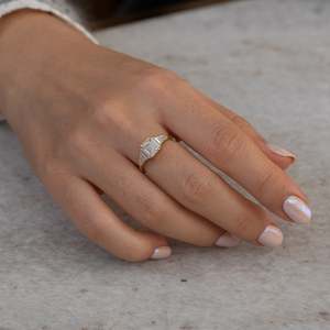 Women's 14K Gold Emerald Cut <b>Diamond</b> <b>Ring</b> With Baguette Side Stones Classic Engagement Jewelry IGI Certified - Product Image 4
