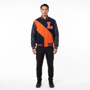 Veste universitaire technique en laine métonnée épaisse personnalisée pour homme, avec manches en cuir PU, blocs de couleur, style Letterman, OEM - Product Image 1