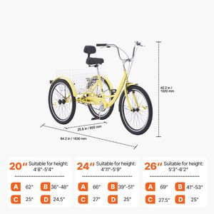Triciclo Cruiser de Acero al Carbono de 20 Pulgadas para Adultos, Bicicleta de Tres Ruedas con Canasta Ajustable - Product Image 2