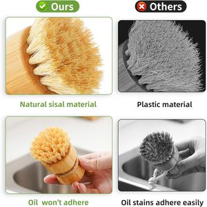 Set di Spazzole per Piatti in Bambù con Dispenser di Sapone, Spazzola Naturale in Legno per Pulire Pentole e Padelle - Product Image 3