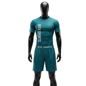 Dark Teal Gold <b>Men</b> Compression <b>T</b> <b>Shirt</b> <b>and</b> <b>Shorts</b> Set Quick Dry Stretch Gym Fitness Training Running Workout Athletic Sportswear - Product Image 1