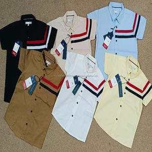 Camisa a rayas con botones para niño, camisa a cuadros de colores para niños pequeños, camisas con cuello alto enrollable para niños, camisa de manga corta para niños en stock - Product Image 3