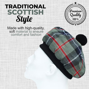 Chapeau écossais en laine à pompon, motif tartan des Jones, style Tam o' Shanter, pour famille de clan écossais, vente en gros personnalisée - Product Image 6
