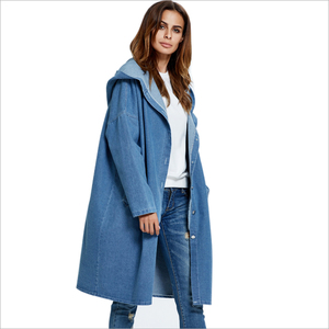 Gabardina Larga de Mezclilla Azul para Mujer, Chaqueta Maxi con Cuello Vuelto y Botones, Prenda Exterior - Product Image 6