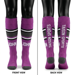 Women Ice Hockey <b>Socks</b> Premium 220 GSM Cotton Polyester Blend Pink Black Panel Design Custom Jacquard Logo Men's <b>socks</b> - Product Image 2