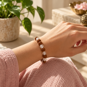 สร้อยข้อมือลูกปัดโลหะผสมทองแดงธรรมชาติ คริสตัลใสทรงกลม ลวดลายธิพษะพุทธ  เทคนิคการฝังลวดลาย ของขวัญแต่งงาน - Product Image 3
