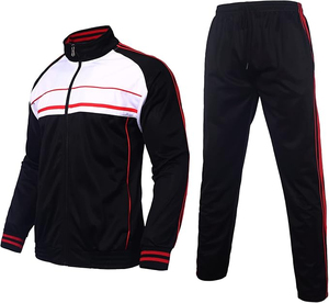 Survêtement Homme Color Block Noir Blanc Rouge Manches Longues Zippé Sportif Respirant Coupe Classique Automne pour Adulte - Product Image 1