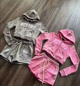 Ensemble de survêtements unisexe personnalisés en molleton bouclette 100 % coton délavé à l'acide, comprenant un sweat à capuche et un short, vente en gros - Product Image 6