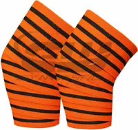 GYMNASTIC WEAR Power Lifter Weight Lifting Knee Wraps Straps Supports Gym Training Orange Line