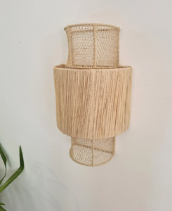 Raffia Wall Lamp Lampshade Rattan and Bamboo <b>Vintage</b> Sconce - Product Image 1