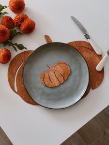 Modern Pumpkin Shape Wooden Coaster Set Suitable For Coffee Tea <b>Table</b> <b>Protection</b> And Halloween Party Decor Wholesale From India - Product Image 4