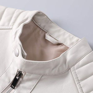 Men's Premium White Genuine Leather <b>Biker</b> <b>Jacket</b> Stand Collar Slim Fit Motorcycle <b>Jacket</b> with Zipper Pockets Casual Fashion - Product Image 4