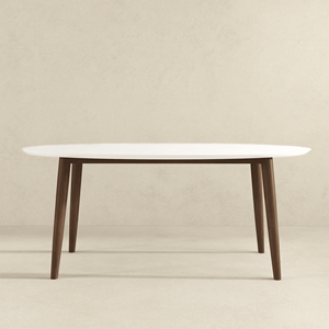 Ada Mid Century Modern Style <b>Solid</b> <b>Wood</b> Dining <b>Table</b> with White Top Oval Design - Product Image 1